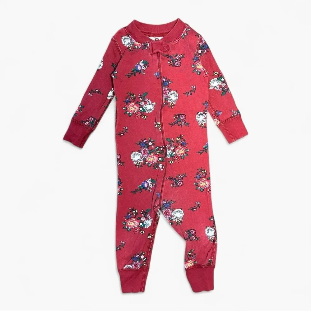 Hanna Andersson Floral Zip Sleeper Organic Cotton Red 9-18M Baby One Piece